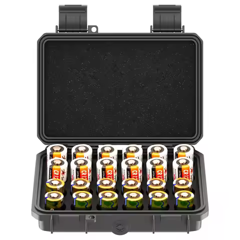 24 Slots CR2 CR123 CR123A Lithium Battery Organizer Case IP67 Waterproof Battery Box for CR17345/CR1