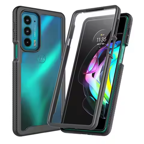 Fit Moto Edge 20 Pro Shockproof Clear Case Built in Screen Protector Full Body Rugged Cover For Moto