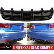 UNIVERSAL CAR REAR BUMPER LIP DIFFUSER 6 FIN STYLE DESIGN CAR BACK BLACK