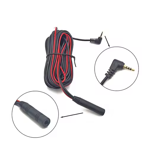 4-pin Streaming Dashcam Rear Camera Extension Cord 2.5mm Jack For Any Vehicle 12V Power Outlet Plast