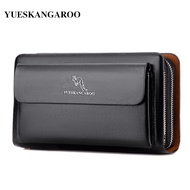 7svf KANGAROO brand men's clutch bag, fashionable leather long wallet, double zipper business wallet, black brown men's casual handbagMen Wallets