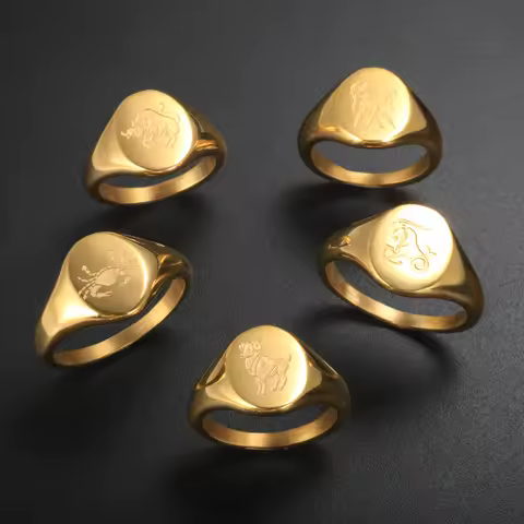 12 Zodiac Rings Aries Taurus Gemini Cancer Virgo Libra Customized Engraved Signet Rings For Women Me
