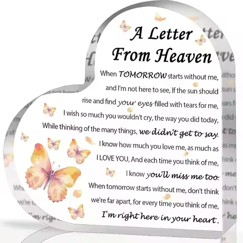 Acrylic Heart Memorial Keepsake – Contemporary Sympathy Gift for Loss of Loved One with Butterflies 