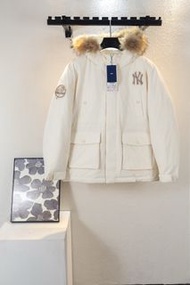 MLB 洋基隊NY袖標毛領連帽羽絨服外套