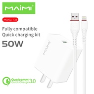 Maimi Charger Set Model T23 50W (head with cable) Charger Cable USB Charger 1 Port Charger Set for i