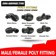 HDPE Poly Fitting Poly Pipe Connector MTA/FTA/Male Elbow/Female Elbow/Male Tee/Female Tee 20mm 25mm 32mm