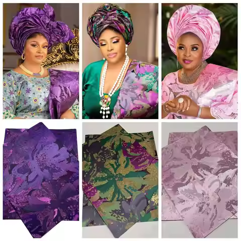 Luxury Shiny Thick African Grandmaster 3D Swiss Gele Ipele Sego Headtie 2Pcs Nigerian Wedding ASO EB