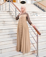 SIENNA DRESS Gamis Aksen Kancing Full Brukat Yessana Hijab Original