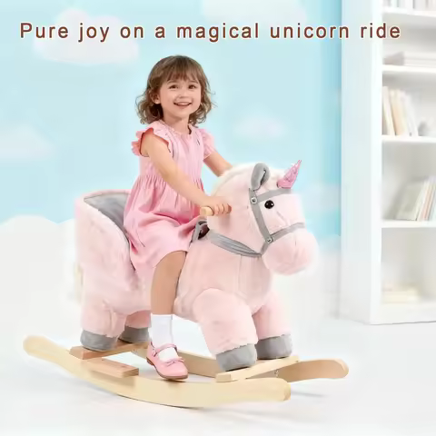 Toddler Rocking Horse Ride Unicorn Kid Ride On Toys Wooden Plush Animal Rocker Baby Unicorn Rocker G