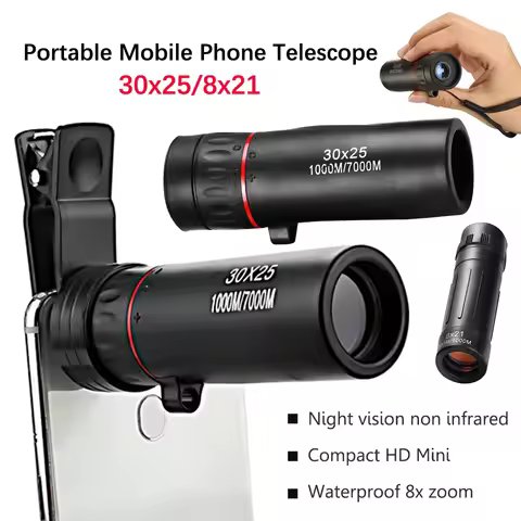 Monocular Binoculars 30x25/8x21 Mini Portable Mobile Phone Telescope with Holder Outdoor Camping Hun