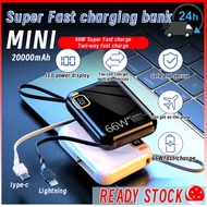 SG [In Stock] Mini PowerBank Fast 20000mAh Portable Digital Display Charging High Capacity Built-in cables Power Bank