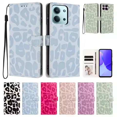 Leopard Print Wallet Case For Xiaomi 17 17T Redmi K90 Pro Max K80 14R 14C 13C 15A 15C Flip Card Hold