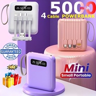 100% 5000mAh mini powerbank fast charging original Portable charger 4 cable powerbank With led light