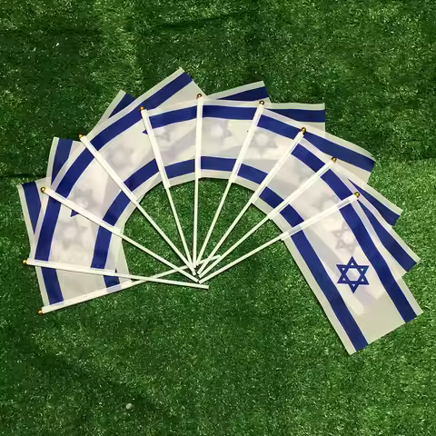 SKY FLAG Israel hand flag 14x21cm polyester double side penetration Israel hand waving Flag for deco