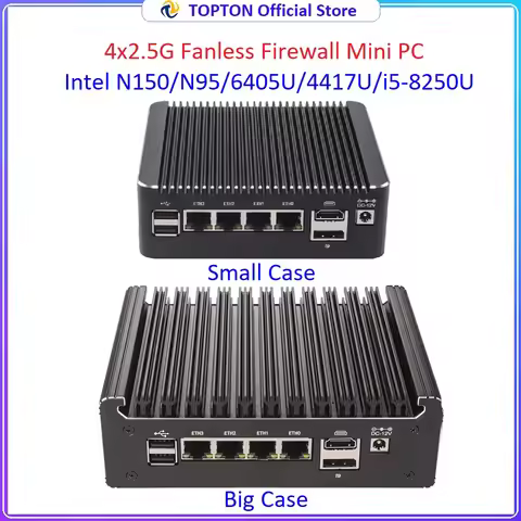 Intel N150 Firewall Mini PC i5-8250U N95 Pentium 4417U 4x2.5G LANs Fanless Mini Computer DDR4 NVMe p