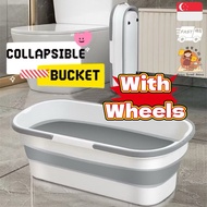 [SG] Collapsible Bucket WITH ROLLER WHEELS🪣 Foldable Bucket Foldable Pail Mop Bucket Fishing Bucket 