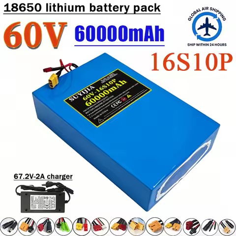 60V lithium battery pack 16S6P 60000mAh 67.2V-2A charger built-in BMS suitable for vehicle energy st