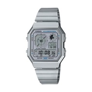 Jam Tangan Unisex Casio A130WE-7A Vintage A130 Series Silver Digital Dial Stainless Steel Band