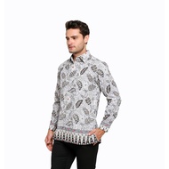 KEMEJA Heritage Royal Peach Men's Batik Shirt with Small Flowers, Long Slim Fit (HAMAS 001 B)