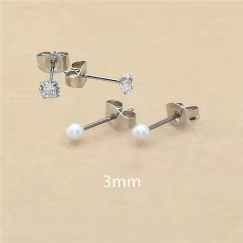 Brief Style Stainless Steel 0.8mm Thin Post Hypoallergenic With ABS imitation Beads Stud Earrings 3m