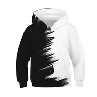 3D Black White Design Hoodies Children Pullover Long Sleeve Sweatshirts Boys Girls Hoody Tops Street