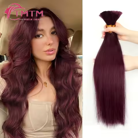 99J# Dark Burgundy Bulk Human Hair Extensions for Boho Straight Remy Human Hair No Weft Bulk Hair Fo