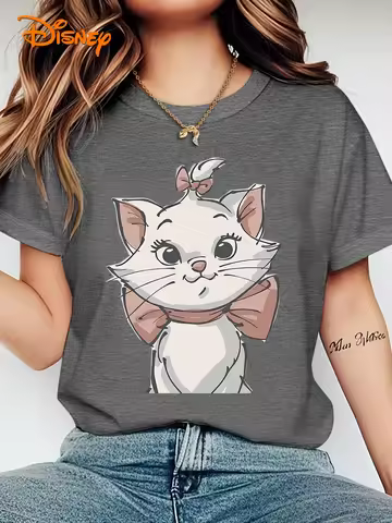DISNEY Women's Marie Cat T-Shirt - The Aristocats Officially Licensed Short Sleeve Top with Marie & 