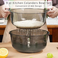 9 Quart Kitchen Colanders Bowl Set 2 in 1 Fruit Vegetable Washing Food Strainers Large Plastic Doubl