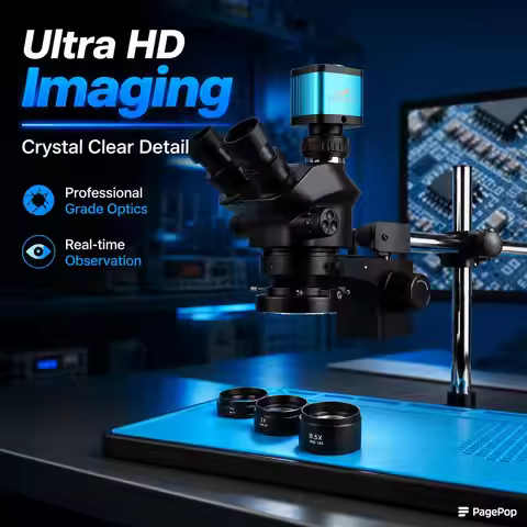 Industrial Lab Simul Focal Adjustable Stereo Trinocular Microscope 3.5X-100X with 12MP 48MP 4K 2K 10
