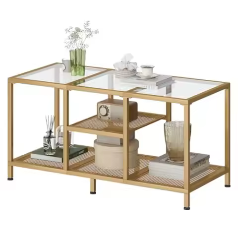 Glass Coffee Table Coffee Tables for Living Room Small Center Table Modern Coffee Table with Open St