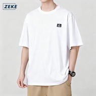 ZEKE A9101 T-shirt dengan 3D Logo Patch Lelaki Lengan Pendek Baju Men’s Oversized Tee Gaya Streetwea