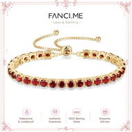 FANCIME "Eternal Elegance" January Birthstone Garnet Sterling Silver Tennis Bracelet Classic Bolo Ch