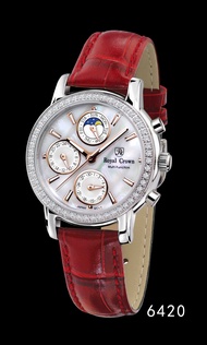 Royal Crown นาฬิกาข้อมือผู้หญิง สายหนังแท้ ประดับเพชร cz อย่างดี