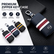 Tricolor Stripe Leather Car Key Case Zipper Key Fob Holder Protector Pouch Bag For Mazda 2 3 5 6 CX3