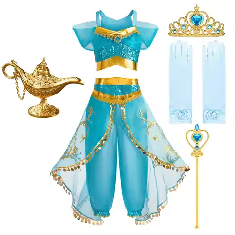 Kids Arabian Princess Dress Girls Halloween Jasmine Costume Children Carnival Cosplay Party Disguise