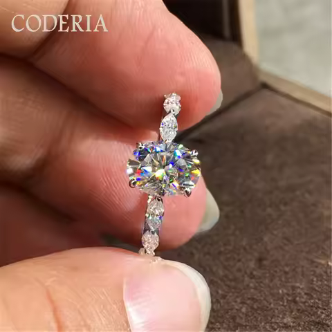 1 CT 2CT Oval Moissanite Ring 925 Sterling Silver Plated 18K Gold Engagement Rings Pass Diamond Test