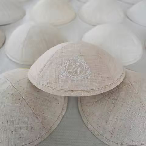 Custom Embroidery Linen Kippah Jewish Ahava Customize Kippot for Wedding Bat Mitzvah Judaica Gift Ya