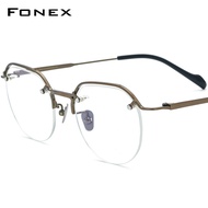 FONEX ใหม่ผู้ชายกรอบแว่นตาไททาเนียมกึ่งไม่มีขอบแว่นตาสี่เหลี่ยม BYY0041กรอบแว่นตาออพติคอลสี่เหลี่ยม