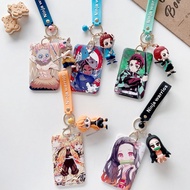 Demon Slayer Keychain With Card Holder Lanyard Anime Ezlink Card Student ID Card Holder Meal Card Holder Push Pull Rope Hanging Neck Rope