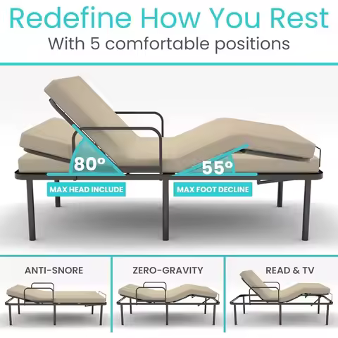 Vive Twin Electric Adjustable Bed Base Frame Heavy Duty Metal Platform for Hospital Mattress