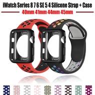 Silicone Strap + Case 2 in 1 Compatible for iwatch series 8 7 41mm 45mm silicone strap for iWatch series 6 SE 5 4 40/44m