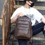 backpack雙肩背包男韓版PU皮學生背包多功能防水戶外電腦背包
