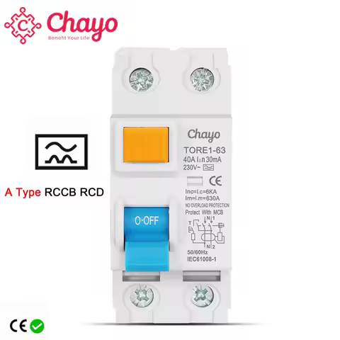 Chayo Type A RCD RCCB Circuit Breaker 2P 63A Electromechanical Type Residual Current Protection Eart