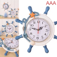 Nautical Beach Wheel Wall Clock Maritime Time Clock Home Wall Decoration(White/blue random)