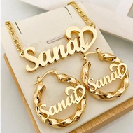1set Fashion Personalized Customized Text, Double-Layer Nameplate Necklace, 5cm Erring,45+5cm Neckla