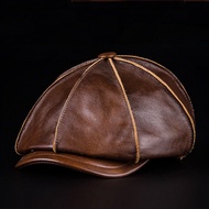 Men's Octagonal Cowhide Beret, Classic Style Genuine Leather Men's Beret Hat