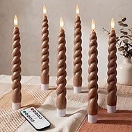 Full Twisted Spiral Flameless LED Taper Candles β Brown, Set of 6 β 2/4/6/8-Hr Timer (24-Hr Memory),