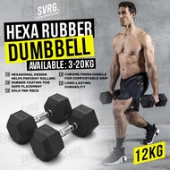 Svarga Hexagonal Dumbbell - 12kg - Rubber Dumbell Barbell