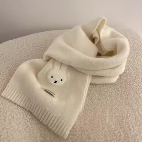 2025 New Kawaii Miffy Rabbit White Knitted Scarf Cartoon Ins Outdoor Warm Scarf Children's Winter Fe