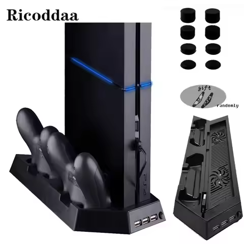 For PS4 Dual Charger Vertical Controller Dock Station Charging Bracket Stand+Cooling Fan+USB Power H